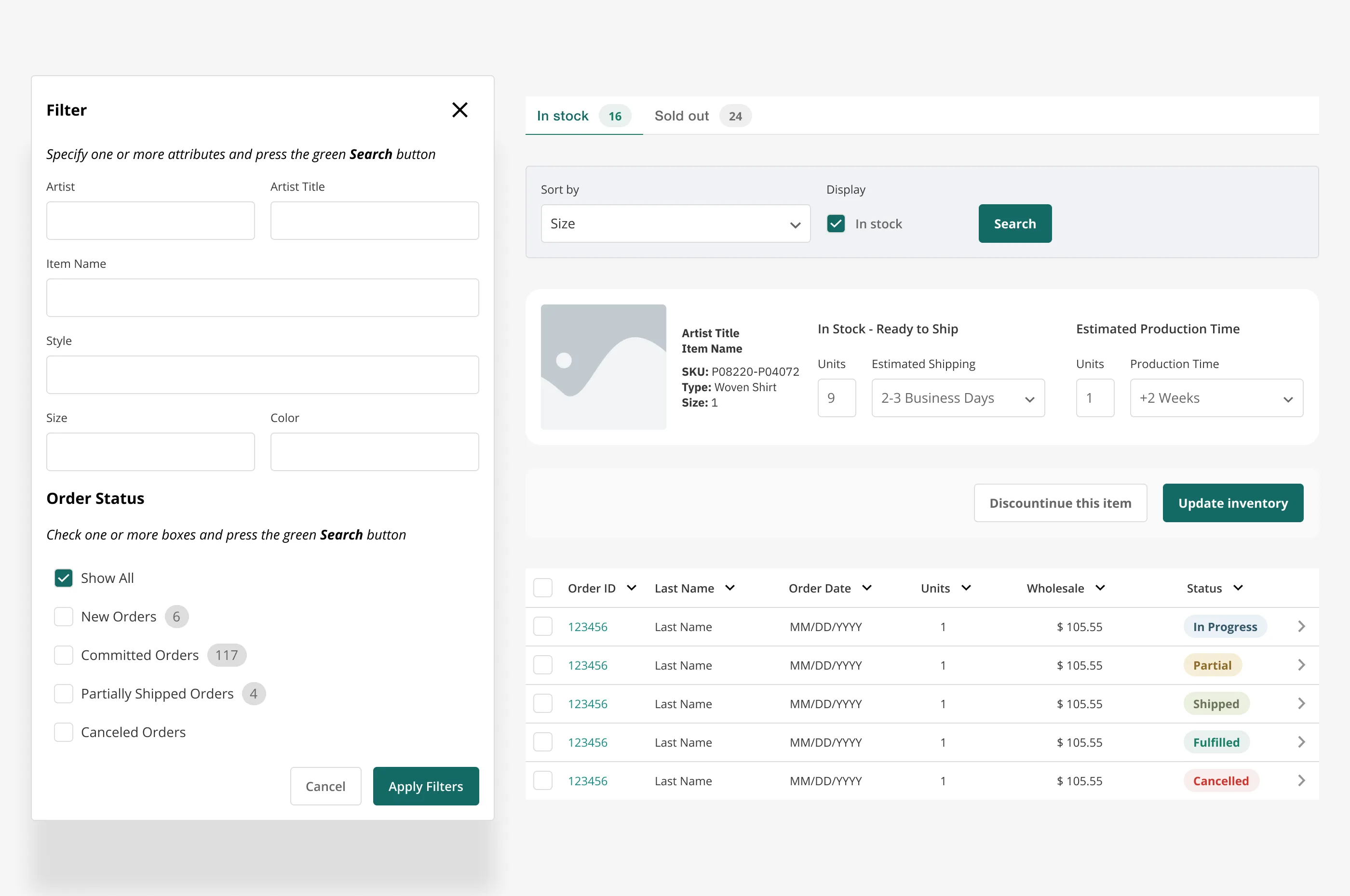 Filter and process orders to determine shipment actions.