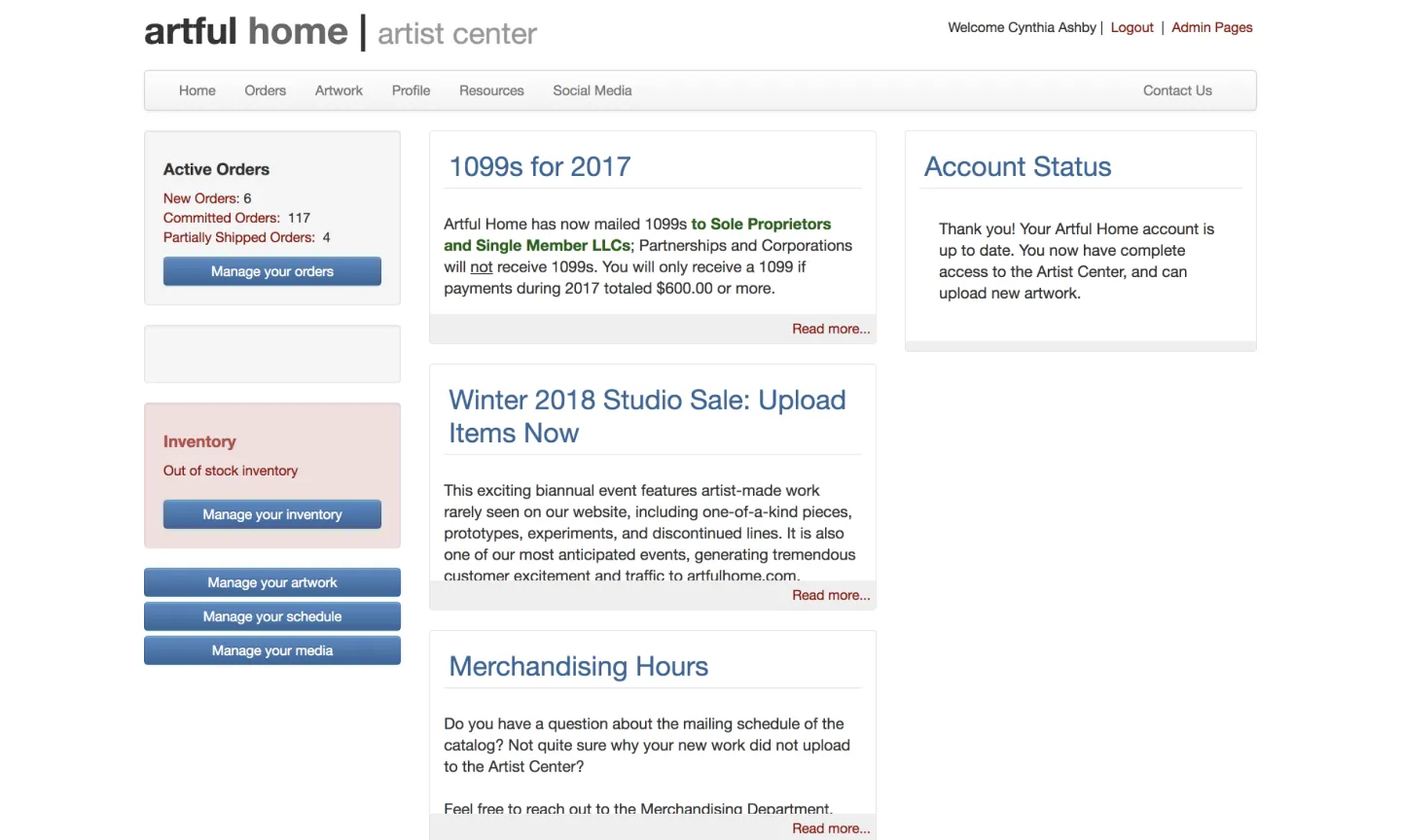 Artist dashboard